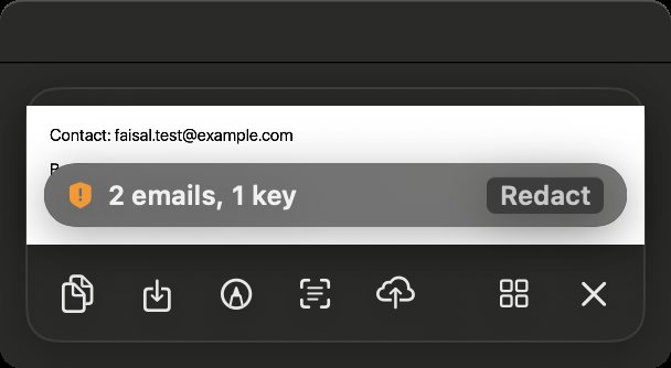Quick Access warning: 2 emails, 1 key, with a Redact button